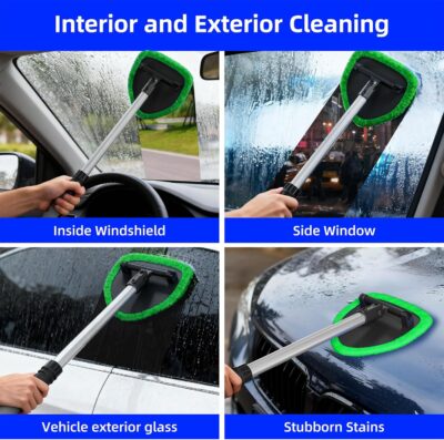 desin Windshield Cleaning Tool, Car Window Cleaner Windshield Cleaner with 4 Reusable and Washable Microfiber Pads and Extendable Handle Auto Inside Glass Wiper Kit (Green) - Image 4