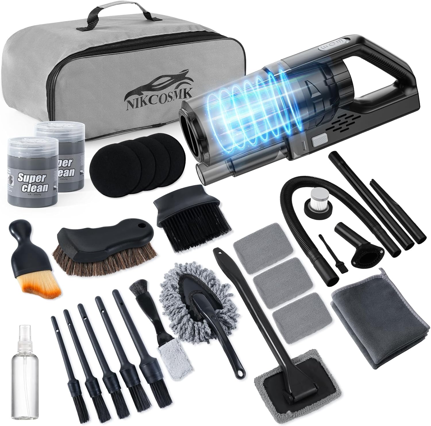 81vZ1UQ3wnL._AC_SL1500_.jpg NIKCOSMK Car Cleaning Kit, Car Detailing Kit with Car Vacuum 8000PA High Suction, Car Interior Cleaning Supplies with Detailing Brushes, Windshield Cleaner Tool, Car Accessories for Men & Women - Image 1