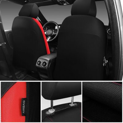 CAR PASS Universal Leather car seat Covers Sport fits Most Cars, SUVs, Trucks, and Vans (Full Set, Black Red) - Image 6