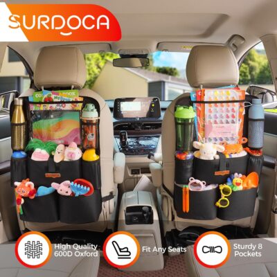 SURDOCA Upgraded Car Organizer with 11-inch Tablet Holder, 8 Pockets, Car Seat Protector for Road Trips - Car Storage and Organizers for Kids - Image 4