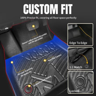TPE Automotive Floor Mats Custom for 2020-2025 Toyota Corolla(Include Hybrid Exclude Hatchback), All Weather Cover Protection Waterproof Black Floor Liner Front & Rear Row Full Set Car Mats, 3PCS - Image 2