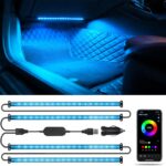 Car RGB LED Lights, Smart 48 LED Car Interior Light with APP Control, Under Dash Car Strip Lights, Music Mode, DIY Mode, 2 Lines Design Light with Charger, Ambient Lighting for Cars SUVs Trucks