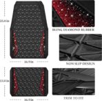 CAR PASS Bling Diamond Car Mats Rubber Floor Mats Full Set Anti-Slip 3D Rhombus Waterproof Trim to Fit Liner Universal Glitter Crystal Sparkly Shining Rhinestone Girl Women SUV Sedan Van, Black Red - Image 4