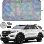 Autoamerics 1-Piece Windshield Sun Shade - Holographic Print Foldable Car Front Window Sunshade for Cars SUV Truck - Heat Blocker Visor Protector Blocks Max UV Rays and Keeps Your Vehicle Cool Medium