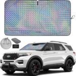 Autoamerics 1-Piece Windshield Sun Shade - Holographic Print Foldable Car Front Window Sunshade for Cars SUV Truck - Heat Blocker Visor Protector Blocks Max UV Rays and Keeps Your Vehicle Cool Medium
