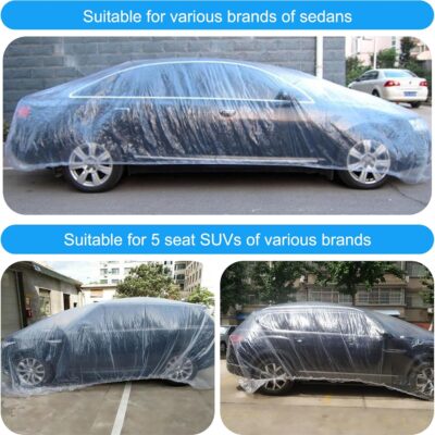 4 Pack Clear Plastic Car Cover, Disposable Car Covers Universal Vehicle Rain Dust Garage Cover Cars Protective Covers with Elastic Band Medium for Sedan Outdoor Snow Rain Weather(15.7FT x 24.6FT) - Image 4