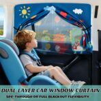 Car Window Shade for Baby, 2 Pack Magnetic Double Layer Cute Dinosaurs Car Sun Shade Side Window, Adjustable Privacy Blackout/See-Through Window Curtains for Baby Kids UV Protection - Image 3