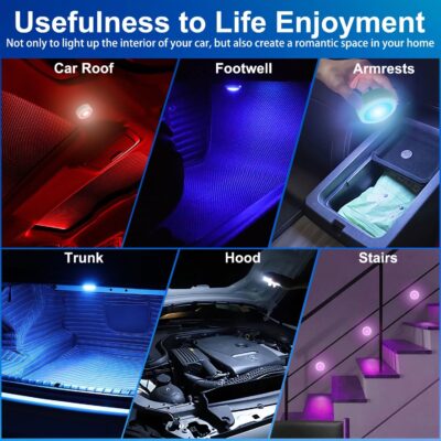 4PCS Wireless Car LED Lights with Remote Control, 16 Colors Interior Car Led Puck Lights, Rechargeable Ambient Lighting Kit with Dimmer & Timer, Inside Night Lamp for Vehicle Home Decoration - Image 5