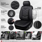 CAR PASS Luxury Nappa Leather Seat Covers Full Set, Water Resistant Faux Leather Seat Covers with Lumbar Support, Comfortable Automotive Seat Covers Universal Fit for SUV Sedan Van Truck, Solid Black - Image 7