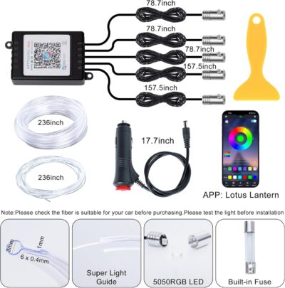 Ambient Lighting car Accessories Interior car Lights APP Control，236" Fiber Optic，5 in 1 led Strip Lights，16 Million Colors Car Neon Lights, Sync to Music（Cigarette） - Image 8