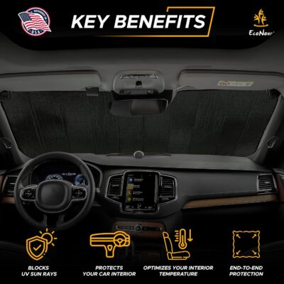 EcoNour Accordion Car Windshield Sun Shade | Reflective Car Window Shades for UV & Sun Protection | Foldable Windshield Cover Keeps Interior Cool | 26 x 56 Inches - Image 2