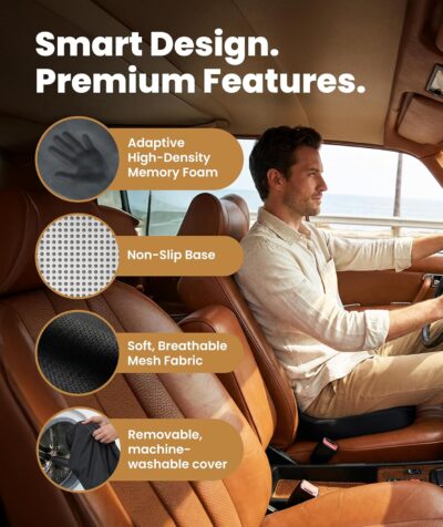 Everlasting Comfort Doctor Recommended Memory Foam Seat Cushion for Office Chairs & Car - Ergonomic Office Desk Accessories - Cushions for Tailbone Pain Relief, Sciatica (Black, Large) - Image 4