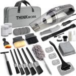 THINKWORK Car Cleaning Kit, Car Detailing Kit Interior Cleaner with High Power Handheld Vacuum, 10Pcs Detailing Brush and Storage Bag, Gray Auto Interior Cleaning Kit for Men