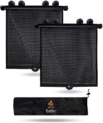 EcoNour Car Window Covers for Baby (2 Pack) | Retractable Car Window Shades for Protecting Kids, Passengers & Pets from Harmful Sun Rays | Window Sun Shade for Trucks, SUVs | (22”x24”)