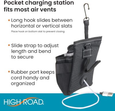 High Road DriverPockets Car Pouch - Air Vent Pocket and Vent Cell Phone Holder for Car - Front Seat Organizer with 3 Pockets, Hanging Hooks and Charging Port - Image 6