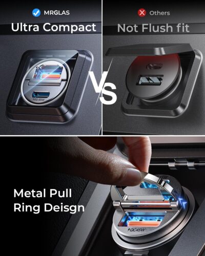 MRGLAS 90W USB C Car Charger Fast Charging,[Invisible Design] All Metal Car Charger USB C PD45W+QC3.0 Dual Port Cigarette Lighter Car Adapter for iPhone 17 16 Pro Max Plus 15 Samsung S26 S25 Ultra - Image 4