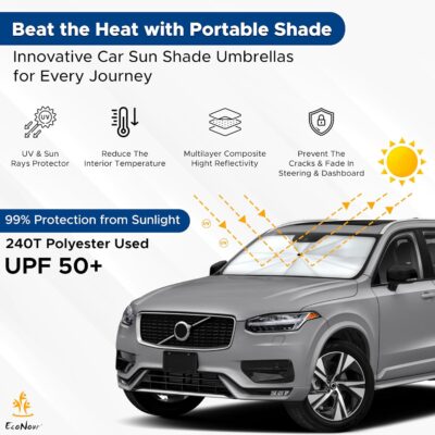 EcoNour Car Umbrella Windshield Sun Shade | Foldable UV Blocker Sun Shade | Polarized Car Sun Visor for SUV, Sedan, Truck | Umbrella Sun Shade Cover for Front Baby Window Shades - Image 3