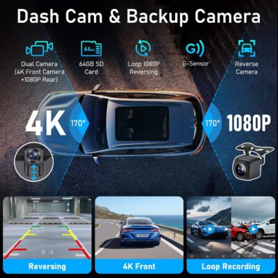10.26 Inch Carplay Screen for Car, Compatible with Apple CarPlay & Android Auto, 4K Dash Cam & HD Backup Camera, Bluetooth, Navigation, Mirror Link, Voice Control, Carplay Tablet for Cars/Trucks - Image 4