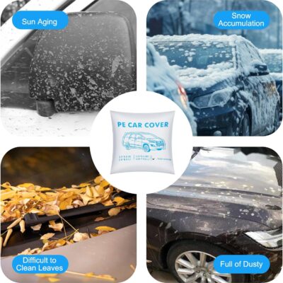 4 Pack Clear Plastic Car Cover, Disposable Car Covers Universal Vehicle Rain Dust Garage Cover Cars Protective Covers with Elastic Band Medium for Sedan Outdoor Snow Rain Weather(15.7FT x 24.6FT) - Image 5