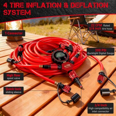 4 Tire Inflation Deflation System,Fits up to 200" Wheelbase,300psi Digital Tyre Pressure Gauge and Plastic Suitcase,4 Tire Inflation Kit for Truck,Car,Trailers,Motorcycles - Image 2