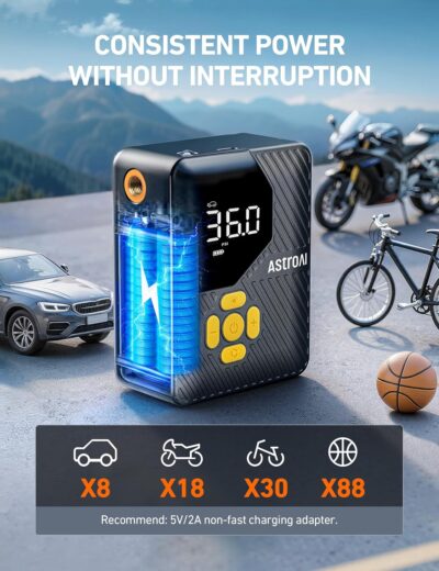 AstroAI L7 Mini Tire Inflator Portable Air Compressor,150 PSI Portable Tire Inflator for Car,Mini Bike Pump,Tire Inflator for Cars,Motorcycle,Bike,Ball with Tire Pressure Gauge&LED Lights - Image 3