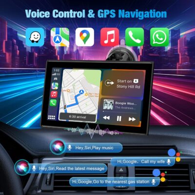 7" Portable Wireless CarPlay Screen for Car – Apple CarPlay & Android Auto, HD Touch Screen Car Stereo, Bluetooth, GPS Navigation, Voice Control, Plug-and-Play with FM/AUX/Mirror Link (Black) - Image 3