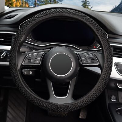KAFEEK Elastic Stretch Steering Wheel Cover,Warm in Winter and Cool in Summer, Universal 15 inch, Microfiber Breathable Ice Silk, Anti-Slip, Odorless, Easy Carry,Black - Image 2