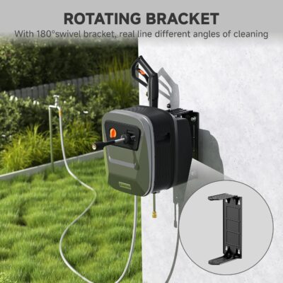 Giraffe Tools Grandfalls Retractable Pressure Washer G20, 2500 PSI 2.2 GPM, Wall Mounted with 65FT Hose Reel, 4 Nozzles for Floor/Cars/Fences/Patios, Dark Silver Case with Grey Pressure Hoses - Image 6