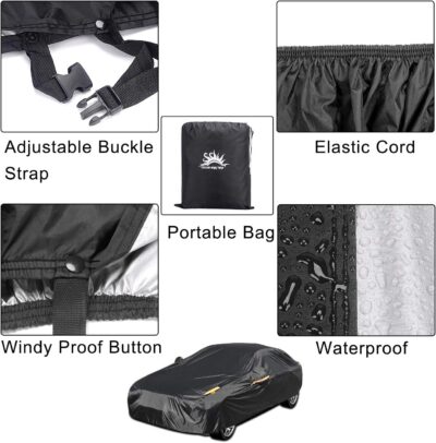 Full Car Covers for Sedan, Car Cover Waterproof All Weather Windproof Dustproof UV Protection Scratch Resistant Indoor Outdoor Univers - Image 3