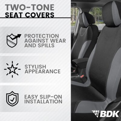 BDK UltraSleek Gray Seat Covers for Cars, Two-Tone Front Seat Covers with Matching Back Car Seat Cover, Made to Fit Most Auto Truck Van SUV, Interior Car Accessories, Car Seat Covers Full Set - Gray - Image 2