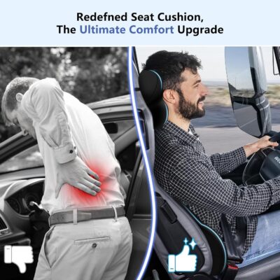 Car Lumbar Support Pillow and Neck Pillow kit for Back & Neck Pain Relief Ergonomic Memory Foam Car Seat Headrest & Lumbar Cushion with Adjustable Strap for Driving Seat/Office Chair Black - Image 3