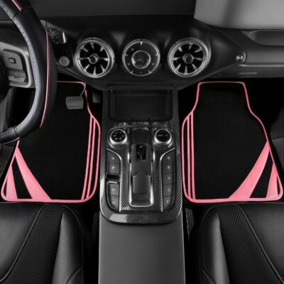 CAR PASS Car Seat Covers Full Set for Women Girls with Waterproof Car Floor Mats,Anti-Slip Leather Steering Wheel Cover,Universal Fit for SUVs,Vans,Trucks,Sedans,Cars (Combo Set,Black & Pink) - Image 7