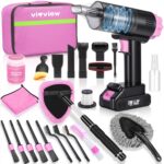 25pcs Car Cleaning Kit, Pink Interior Detailing Kit with High Power Vacuum Portable Cordless, Handheld Vacuum Cleaner for Home, Car, Pet Hair, Keyboard, Complete Auto Accessories for Gift