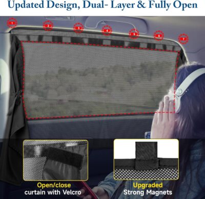 Car Window Shades, [2025 Updated] 2 Pack Car Sun Shade for Baby, Double Layer & Fully Open, Magnetic Back Window Curtain, Sun Shade Covers Privacy Screen - Image 3