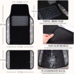 CAR PASS Bling Diamond Car Floor Mats, Shining Rhinestone Carpet Sparkly Glitter Crystal with Anti-Slip PVC Heel Pad Waterproof Universal Fit Automotive SUV,Sedan,Van,Cute Girl Women,4pcs Black Sliver - Image 4