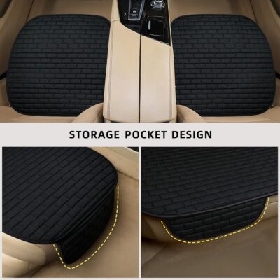 Black Back Seat Cover, Rear Car Seat Cover for Cars Truck SUV,Seat Covers with Storage Pocket,Bottom Auto Seat Cushion Pad Mat for Most Vehicles-Black,1 Pcs - Image 3