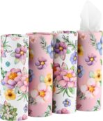 200 Sheets Car Tissues Holder with Facial Tissues 3-ply Travel Tissue Tubes 4 PK Tissues Box Container Perfect Fit for Car Cup Holder Cylinder (Pink)