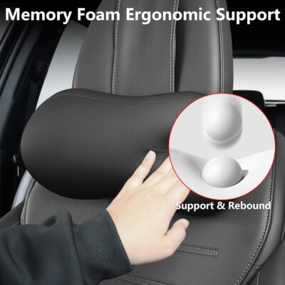 2 Pack Car Neck Pillow, Breathable Neck Support Pillow for Driving, Soft Memory Form and Ergonomic Design Fits Most Cars SUV Sedan Home Office (Black) - Image 4