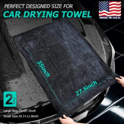 Microfiber Towels For Cars 2-Pack Car Drying Towel 1300 Gsm Ultra-Large Soft Microfiber 35" x 27.5" & 19.7" x 11.8" Towels Are Great For Car And Home Cleanups No Streaks, Scratches Or Water Spots - Image 2
