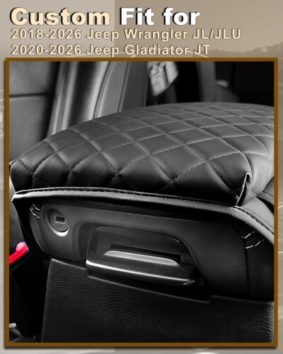 Armrest Cover for Jeep Wrangler JL Center Console Pad with Organizer Storage Pockets, Black Faux Leather Arm Rest Lid Cushion Accessories (2018-2026 Wrangler JL/Gladiator JT) - Image 7