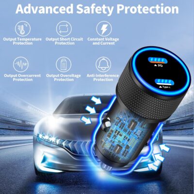 [Apple MFi Certified] iPhone 17 Car Charger, Linocell 90W USB C Car Charger Dual PD Power Cigarette Lighter Adapter with 2Pack Type C Braided Cable for iPhone 17/17 Pro Max/16/15/Galaxy S26/S25/Pixel - Image 6