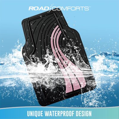 Road Comforts Car Floor Mats Full Set – Front & Rear Car Floor Mats with Aluminum Design, Anti-Slip Backing, All-Weather Protection, Trim-to-Fit Car Mats for Most Sedans, SUVs & Vans - Pink - Image 6