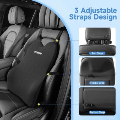 Teemour Lumbar Support Pillow for Car Truck Accessories Memory Foam Back Cushion for Driving Seat Lower Back Support, Lumbar Comfort for Long Drivvers Back Pain Relief, with Three Adjustable Straps - Image 4