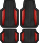 Motor Trend ChromeTech Car Floor Mats Full Set - Durable Rubber Floor Mats for Cars with Two Tone Accent, All Weather Interior Protection for Front and Rear with Non-Slip Backing, Red Chrome
