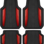 Motor Trend ChromeTech Car Floor Mats Full Set - Durable Rubber Floor Mats for Cars with Two Tone Accent, All Weather Interior Protection for Front and Rear with Non-Slip Backing, Red Chrome