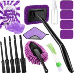 16 Pcs Windshield Cleaner Tool, Car Cleaning Kit with Various Detailing Brushes Set Spray Bottle Cleaner Towel Cleaning Gel Accessories Car Interior Detailing Kit for Windows Vents(Purple)