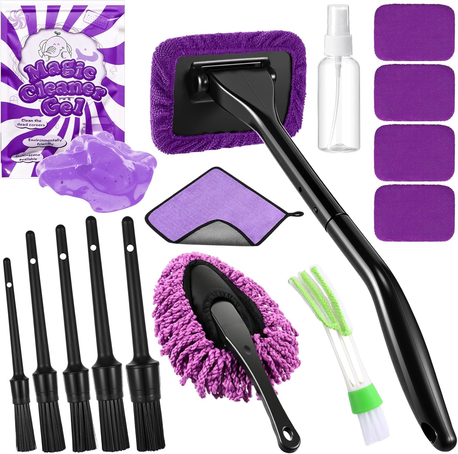 81yJy9PdBSL._AC_SL1500_.jpg 16 Pcs Windshield Cleaner Tool, Car Cleaning Kit with Various Detailing Brushes Set Spray Bottle Cleaner Towel Cleaning Gel Accessories Car Interior Detailing Kit for Windows Vents(Purple) - Image 1