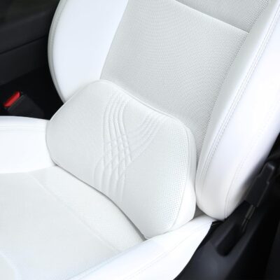 Lumbar Support Pillow for Car Seat, Office Chair Nappa Leather Memory Foam Lower Back Cushion for Back Pain Relief Improve Posture, Ergonomic Back Rest for Gaming Chair, White, 1PC - Image 3
