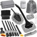 Windshield Cleaner Tool, 18Pcs Car Interior Detailing Brush Set, Inside Windshield Cleaning Kit with 2 Microfiber Pads, Duster Brush, Cleaning Gel, Car Detailing Supplies for Women & Men