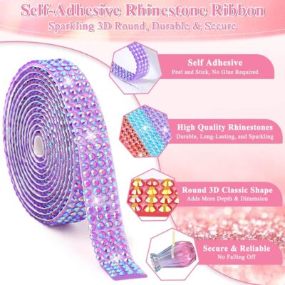 15 Yards Self Adhesive Rhinestone Strips, Rhinestone Ribbons Self Adhesive, Diamond Crystal Bedazzling Strips Glitter Bling Rhinestones Tape Stickers for Crafts, Fabric, Car, Shoes, Décor - Image 2
